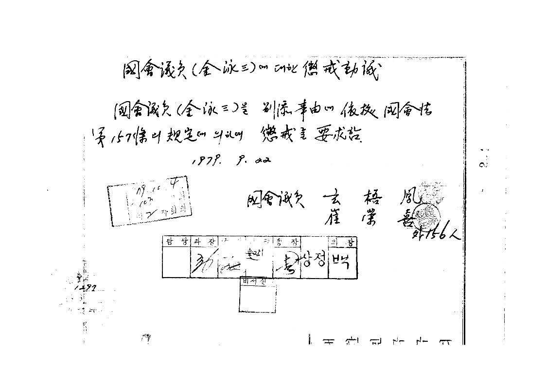 국회의원(김영삼)데대한징계동의